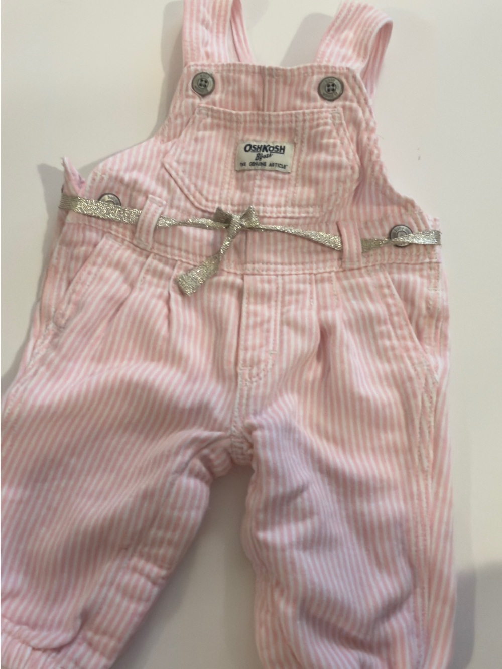 OshKosh B'gosh Pink Striped Overalls with Sparkly Silver Belt